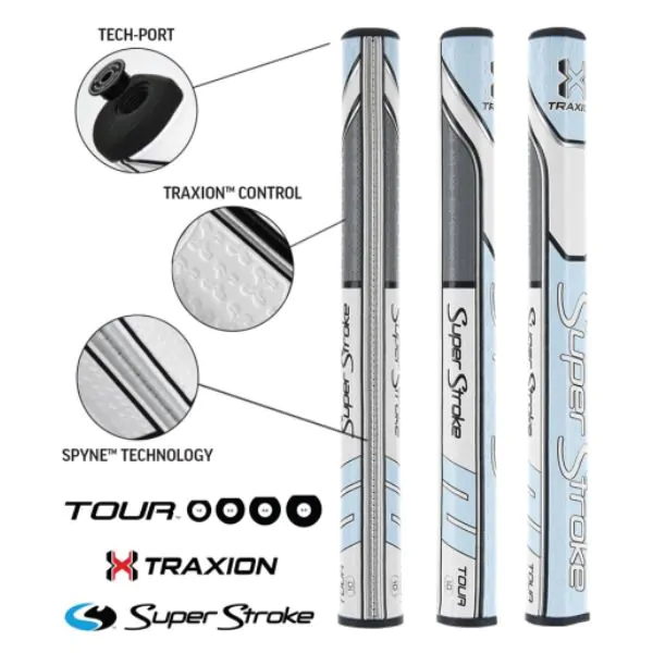 SuperStroke Super Stroke Traxion Tour 1.0 Putter Grip - Tiff/Grey/White