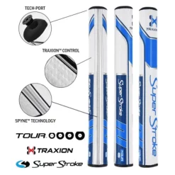 SuperStroke Super Stroke Traxion Tour 3.0 Putter Grip - White/Light Blue/Dark Blue